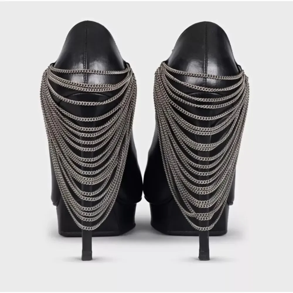Saint Laurent Chain-Detail Black Leather Heels Sz.37 - Picture 4 of 5